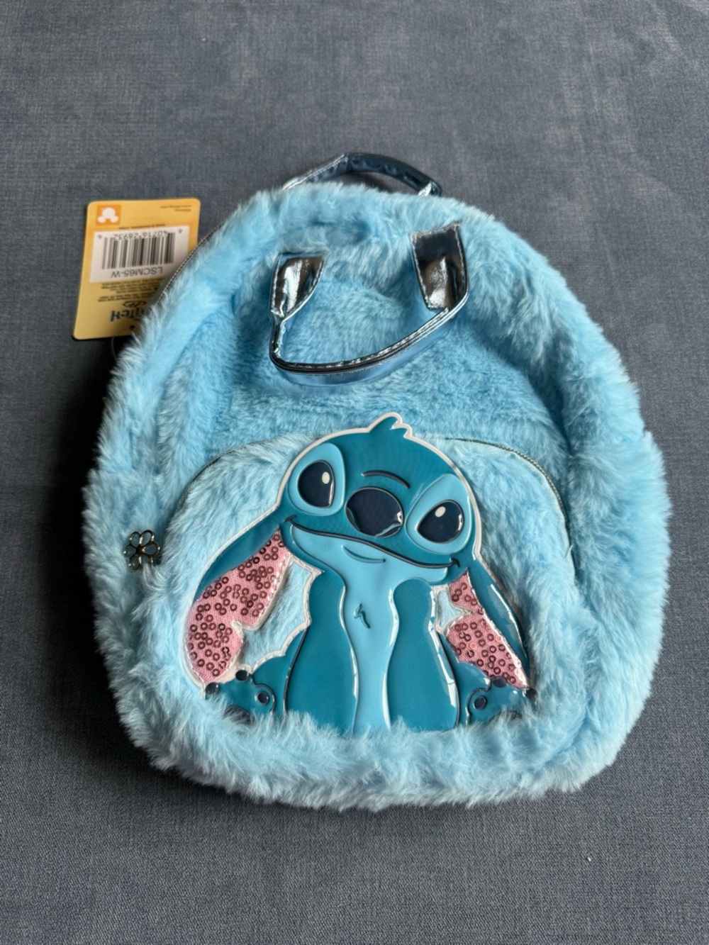Lilo & Stitch Girls Faux Fur Mini Backpack Blue Character New Adjustable Pockets - Picture 3 of 8